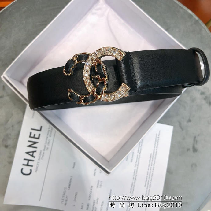 CHANEL香奈兒 18新款 淺金CC半編皮 半立體方鑽扣 zp同步光滑小牛皮 優雅皮帶  xfp1002